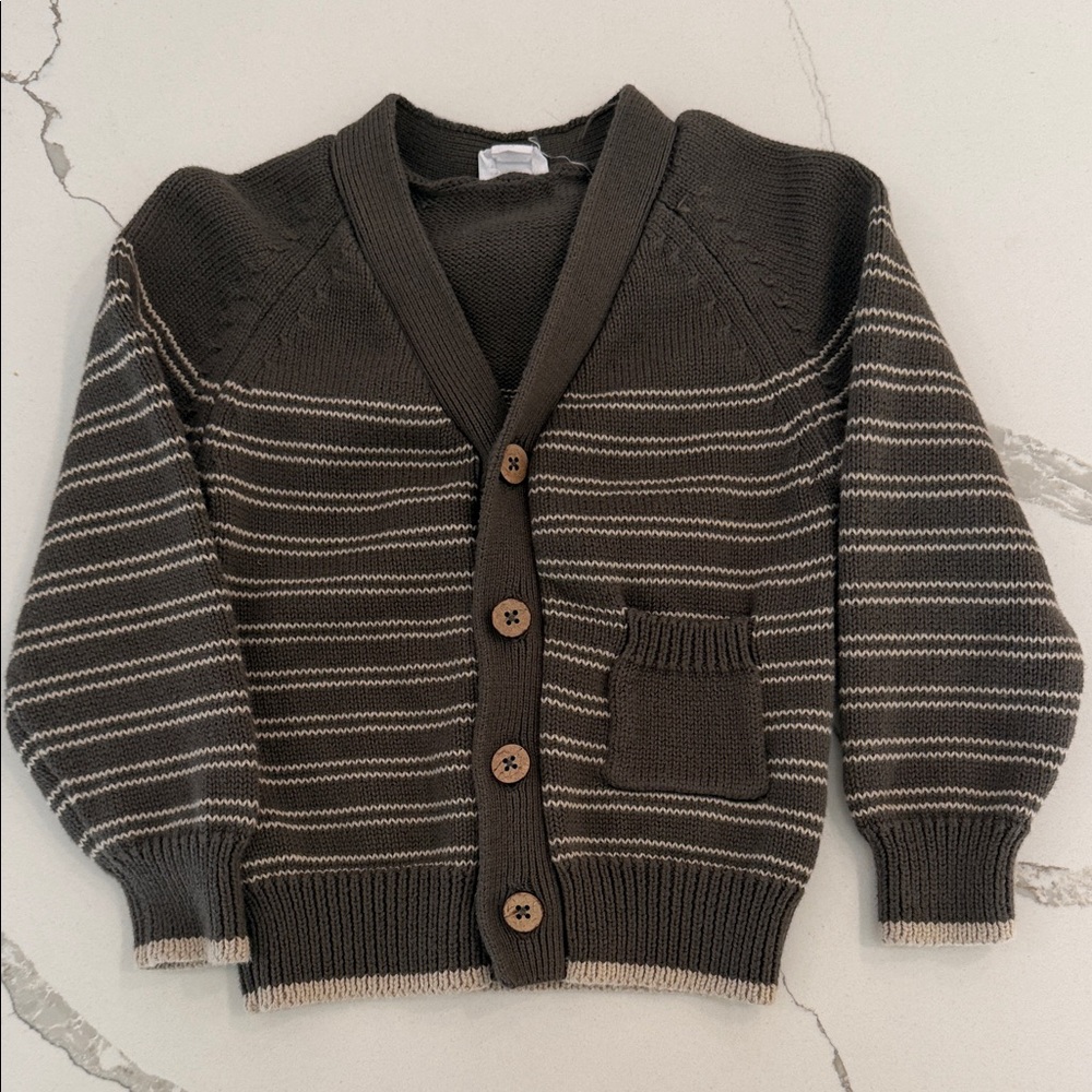 Jamie Kay Olive Green and Cream Button-Up Sweater